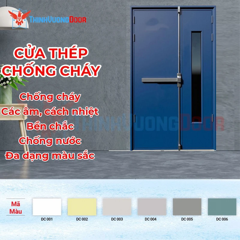 Cửa thép chống cháy 2P1G1 xanh dương Cửa thép chống cháy 2P1G1 xanh dương