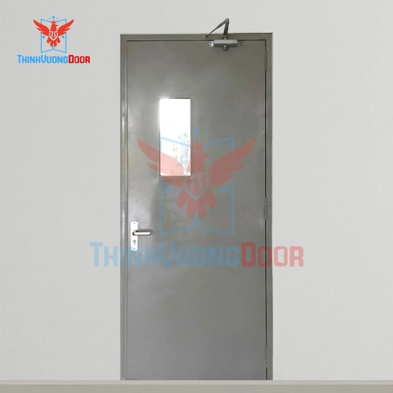 Cửa thép chống cháy P1G1 xám tay đẩy hơi Cửa thép chống cháy P1G1 xám tay đẩy hơi