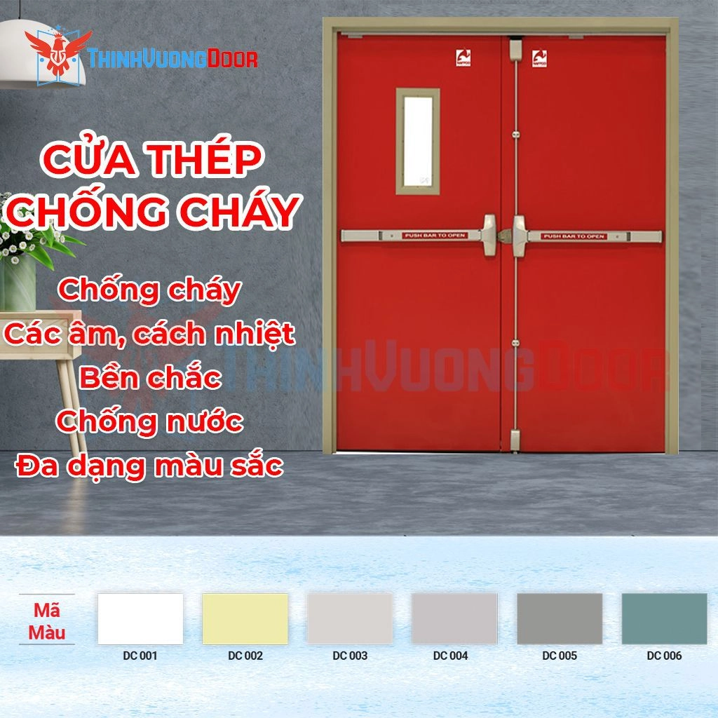 Cửa Thép Chống Cháy 2P1G1 Thanh Thoát Hiểm Đôi