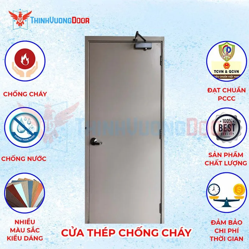 Cửa thép chống cháy P1 xám trắng