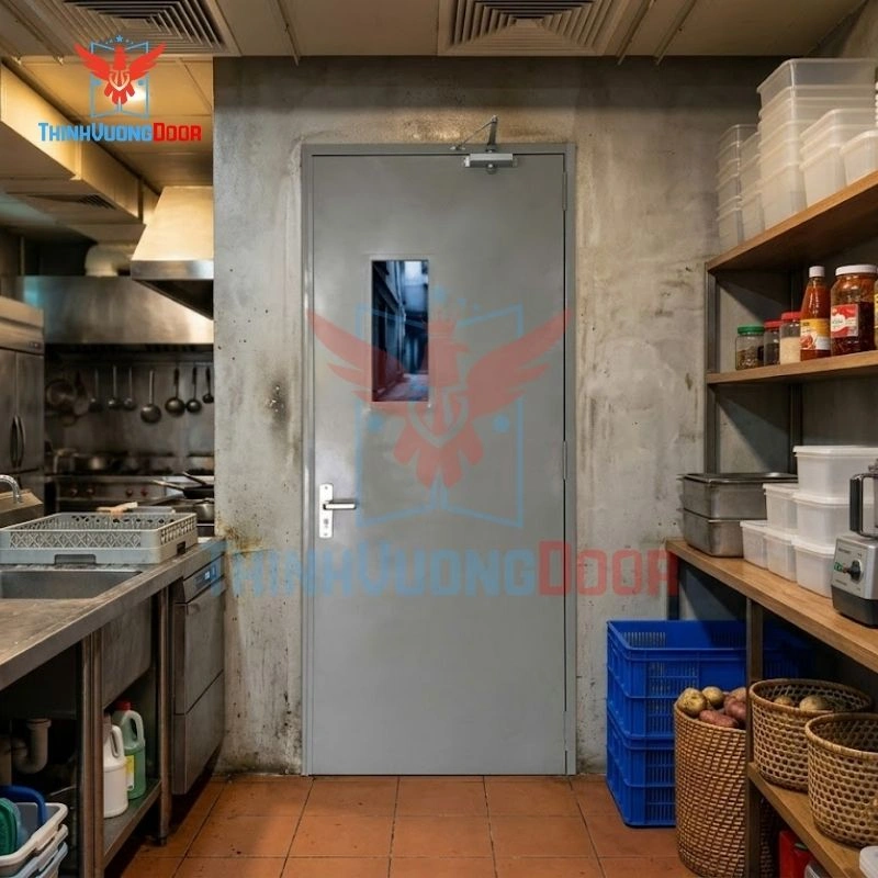 Cửa chống cháy thép P1G1 xám tay đẩy hơi Cửa chống cháy thép P1G1 xám tay đẩy hơi