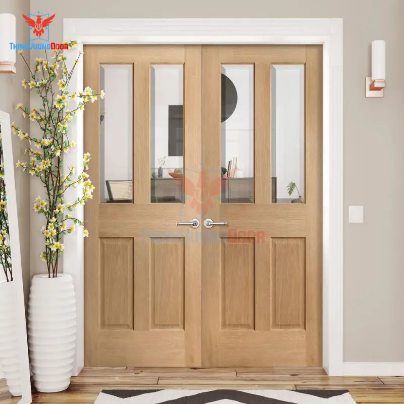 mẫu cửa gỗ 2 cánh có kính