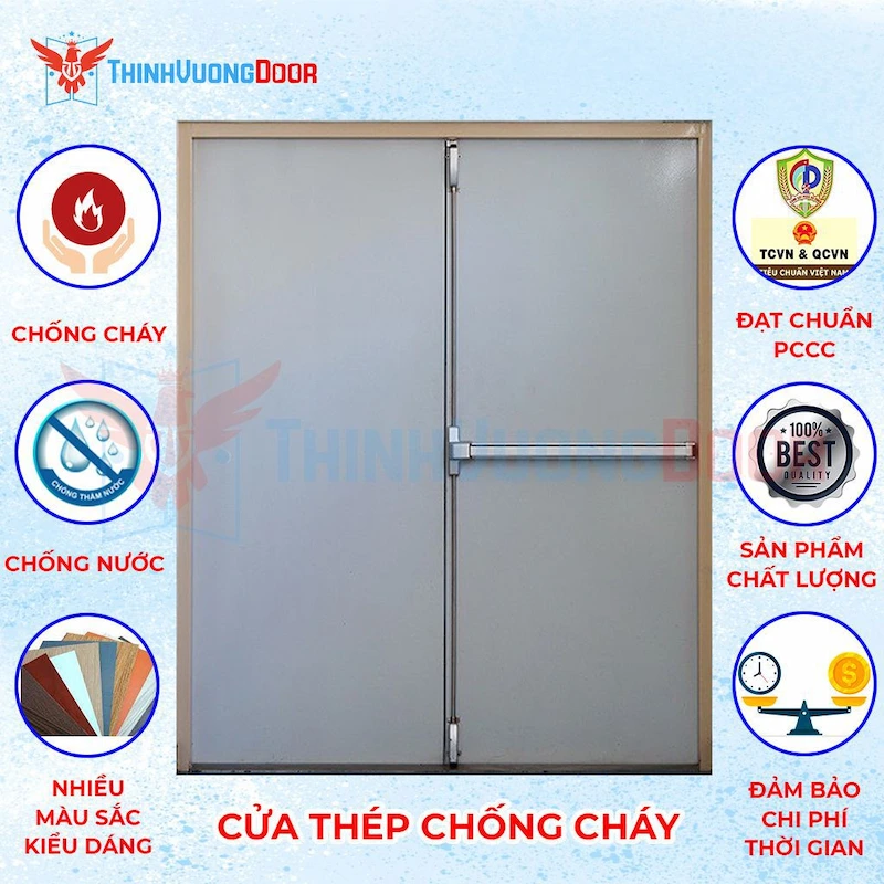 Cửa thép chống cháy 2P thanh thoát hiểm đôi Cửa thép chống cháy 2P thanh thoát hiểm đôi