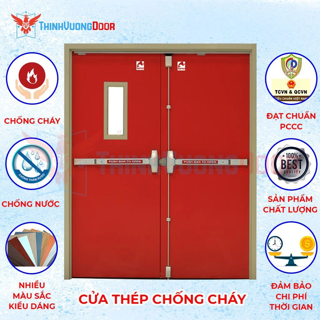 Cửa Thép Chống Cháy 2P1G1 Thanh Thoát Hiểm Đôi