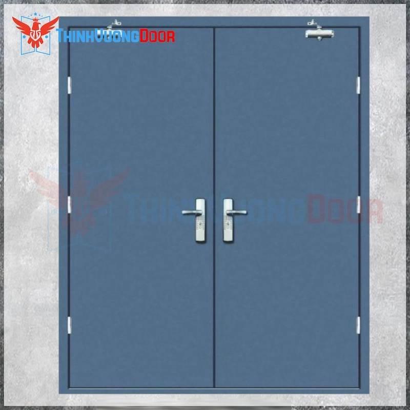 Cửa thép chống cháy 2 cánh tay co thủy lực