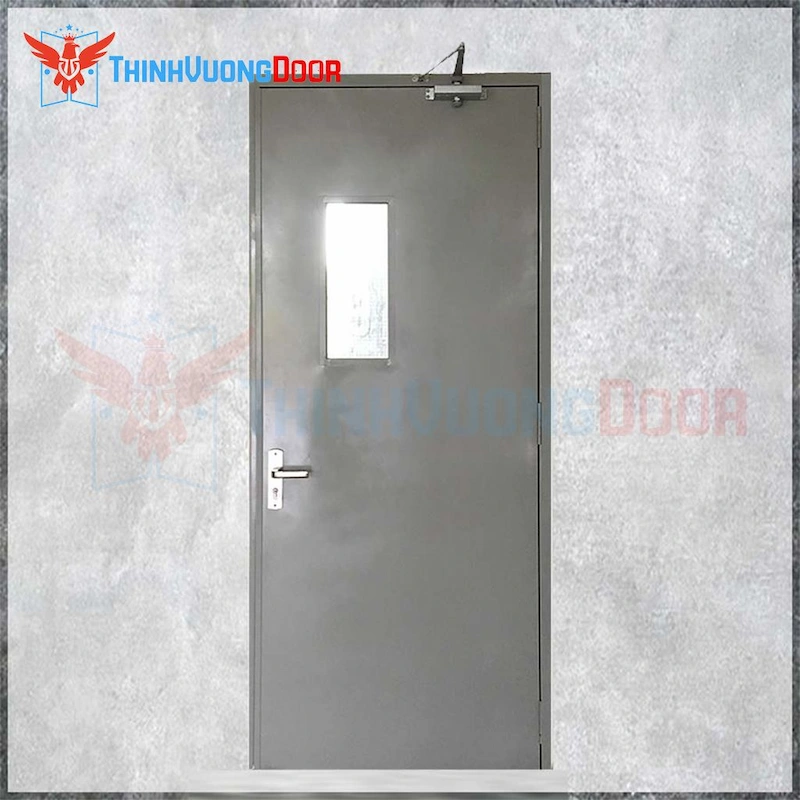 Cửa thép chống cháy P1G1 xám tay đẩy hơi Cửa thép chống cháy P1G1 xám tay đẩy hơi