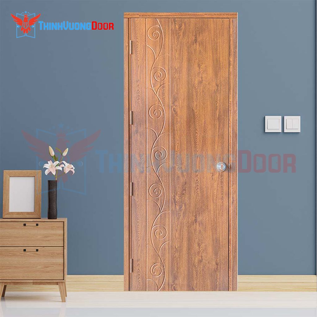 Mẫu số 15: Mẫu cửa gỗ 1 cánh phòng ngủ mang phong cách tân cổ điển nhẹ nhàng.
