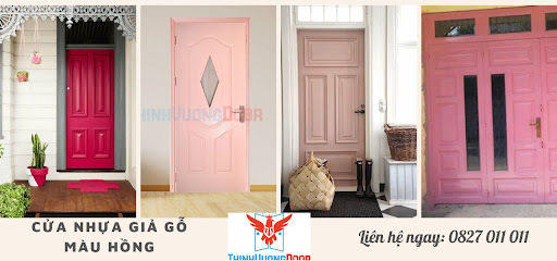 Mẫu cửa nhựa giả gỗ màu hồng, màu xanh