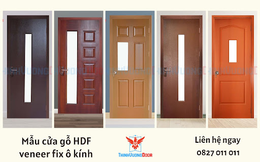 Mẫu cửa gỗ HDF veneer fix ô kính