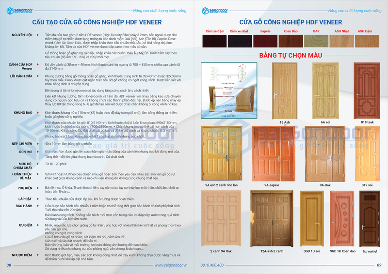Bảng màu cửa gỗ công nghiệp HDF