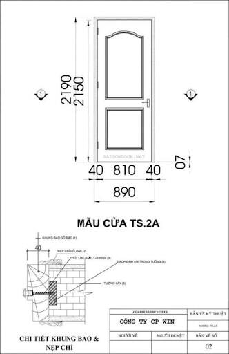 Mẫu bản vẽ cửa gỗ công nghiệp TS 2A chi tiết 